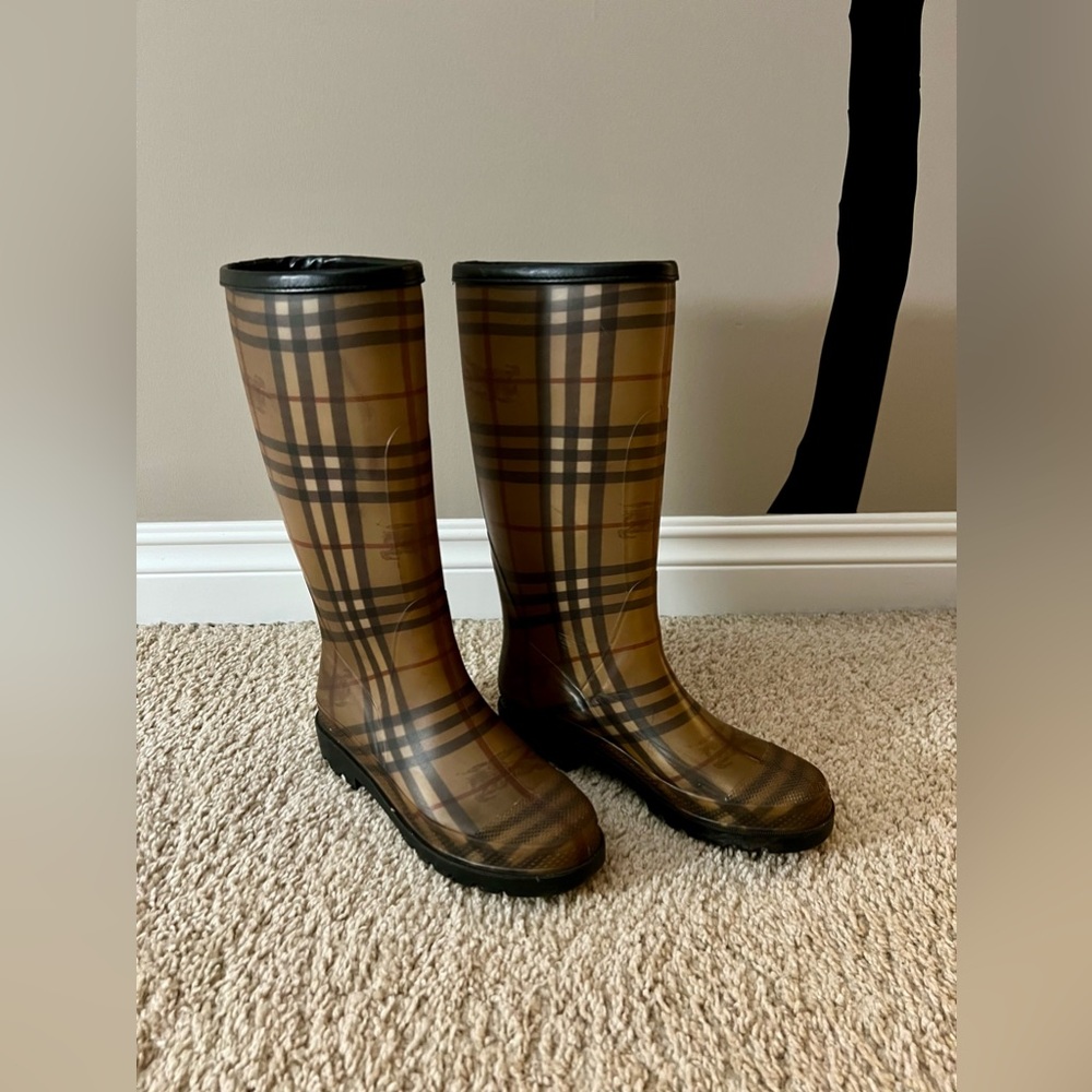 BURBERRY Haymarket Rain Boots Tall Plaid Check Pattern / Size 39